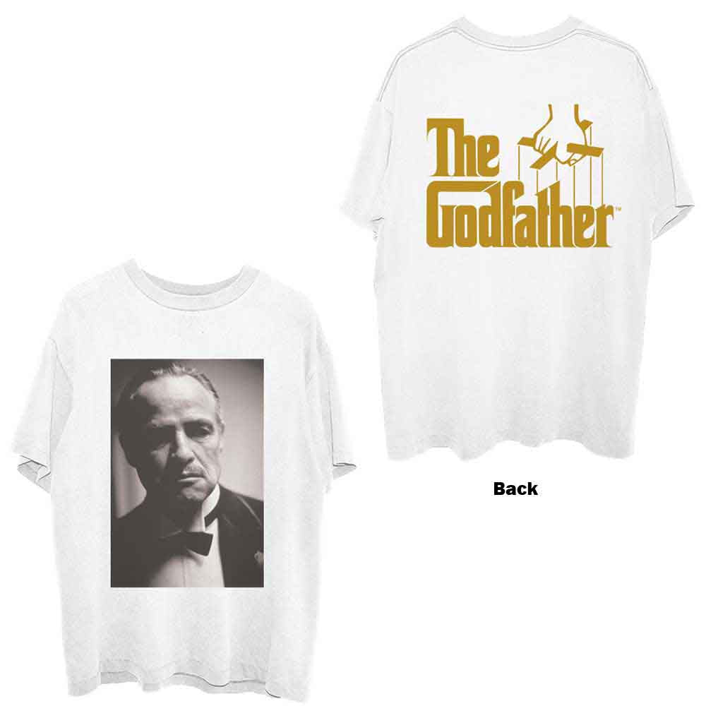 The Godfather Unisex T-Shirt: Brando B&W (White) (Back Print)