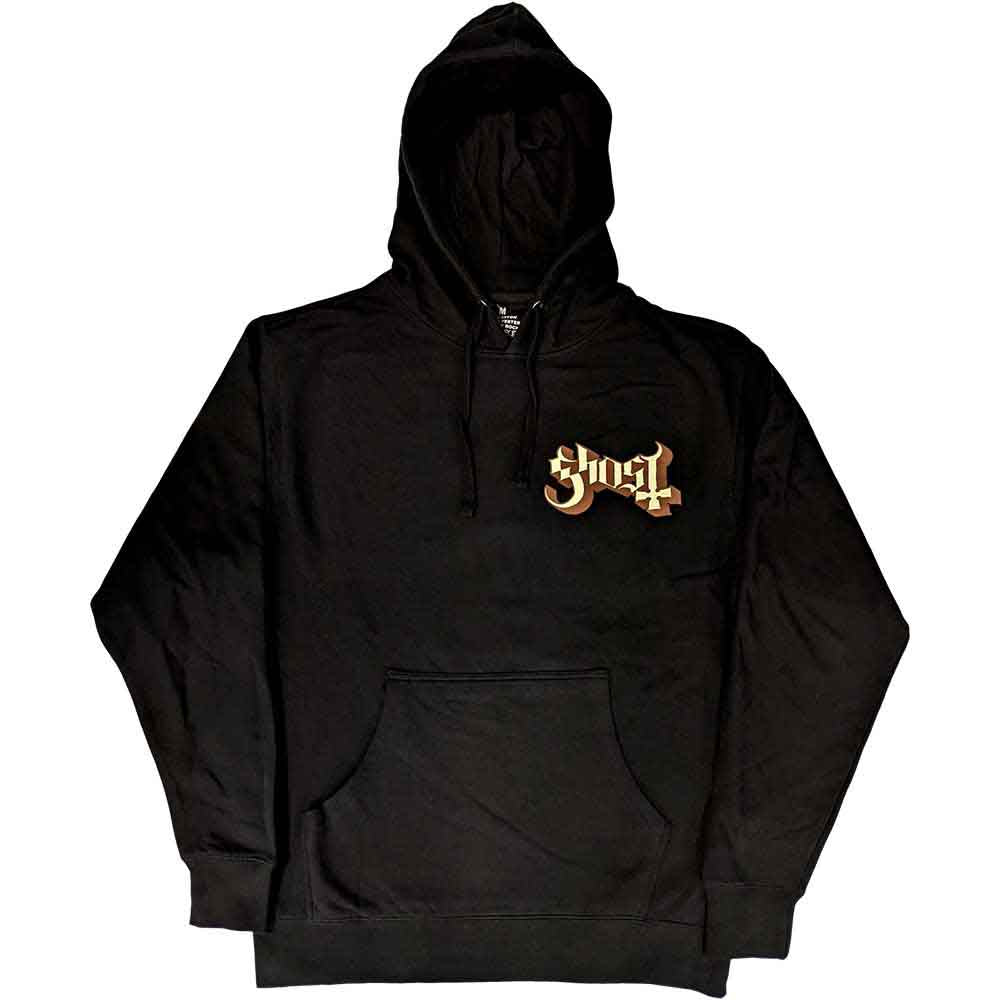Ghost Unisex Pullover Hoodie: Pocket Logo & Opus (Black) (Back Print)