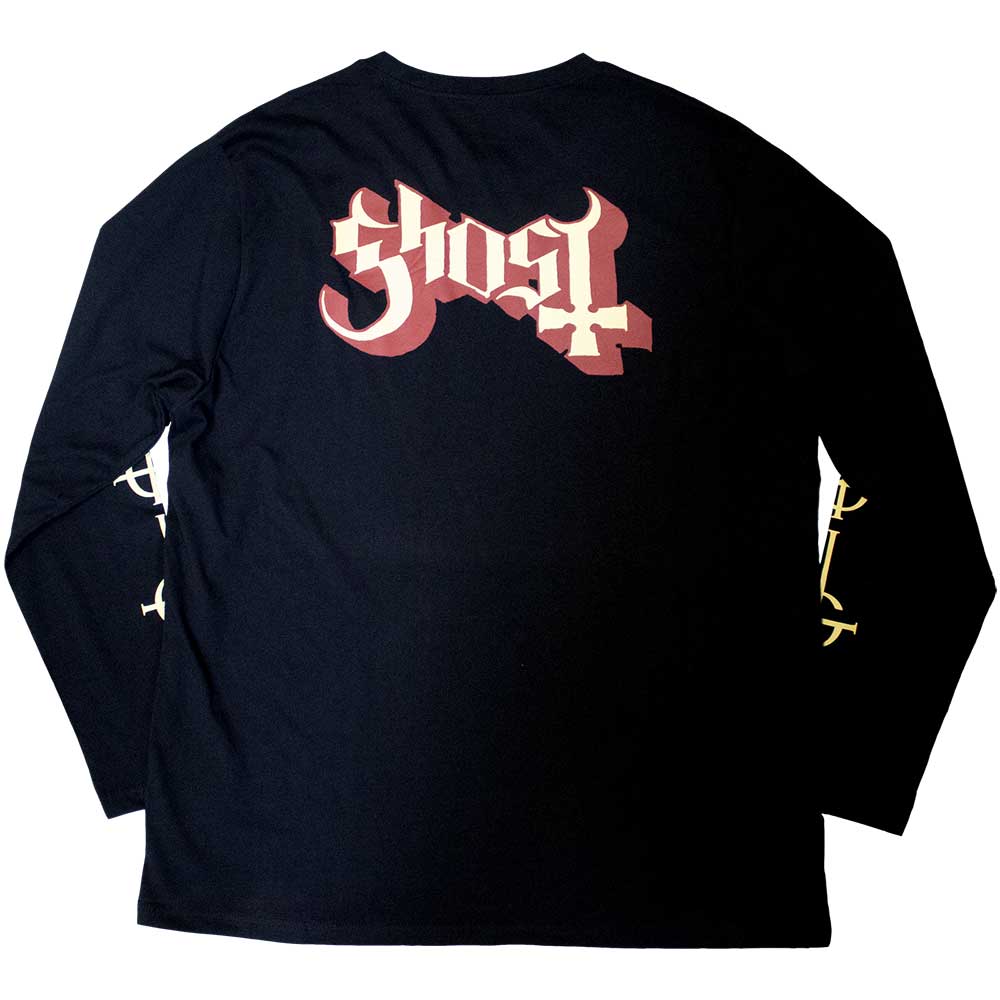 Ghost Unisex Long Sleeve T-Shirt: Papa & Radient Ghouls (Black) (Back & Sleeve Print)