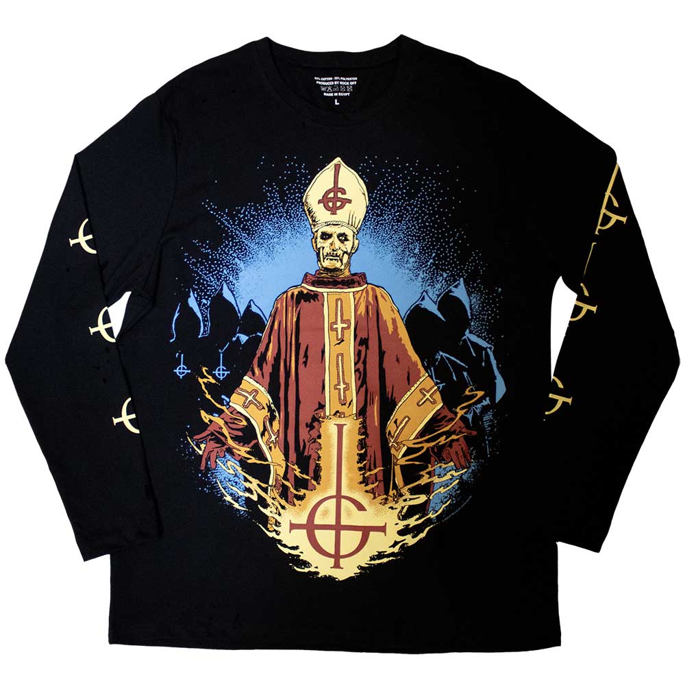 Ghost Unisex Long Sleeve T-Shirt: Papa & Radient Ghouls (Black) (Back & Sleeve Print)