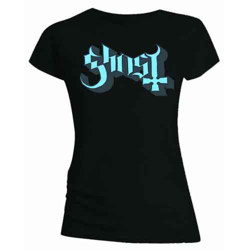 Ghost Ladies T-Shirt: Blue/Grey Keyline Logo (Black) (Skinny Fit)