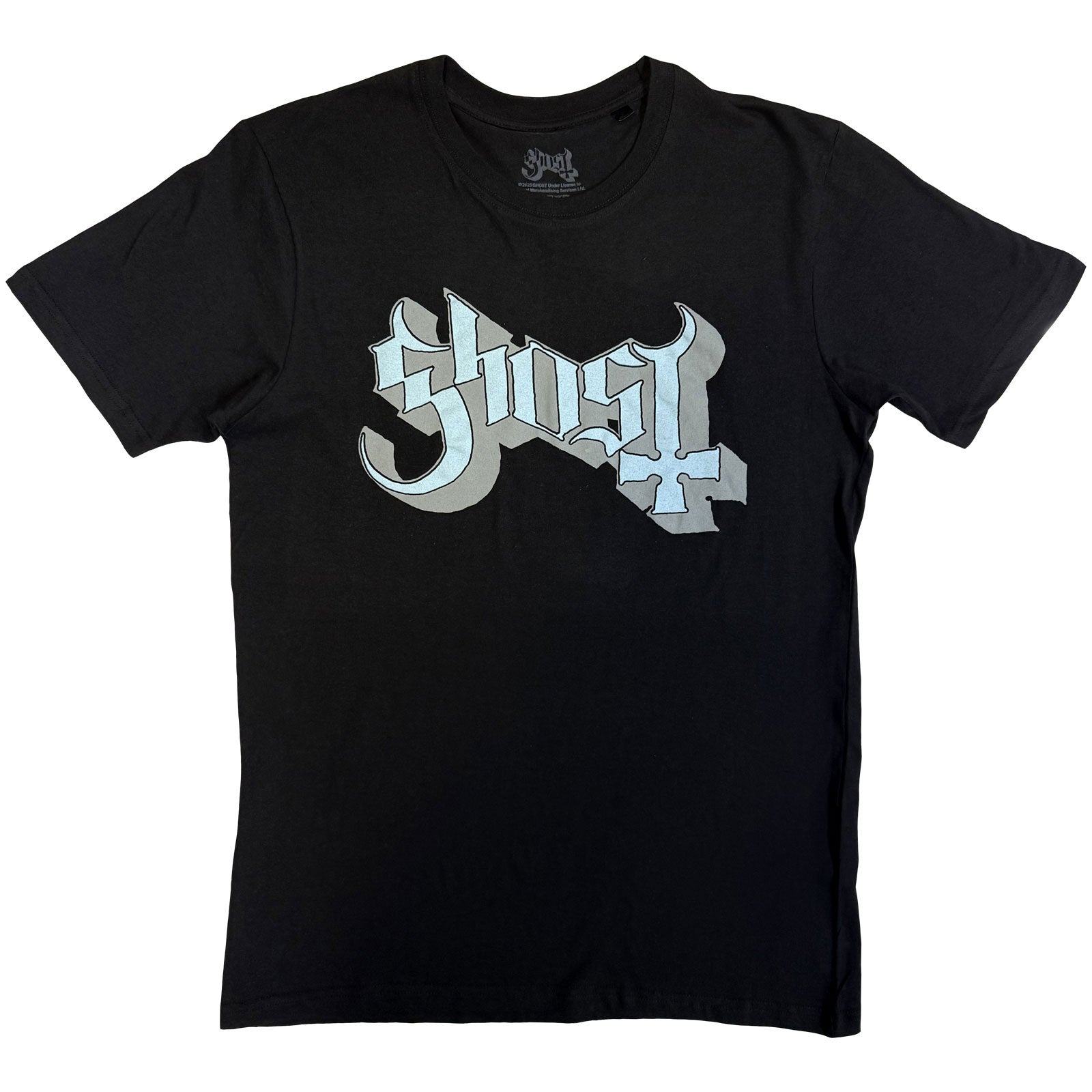 Ghost Unisex T-Shirt: Blue/Grey Keyline Logo (Black)
