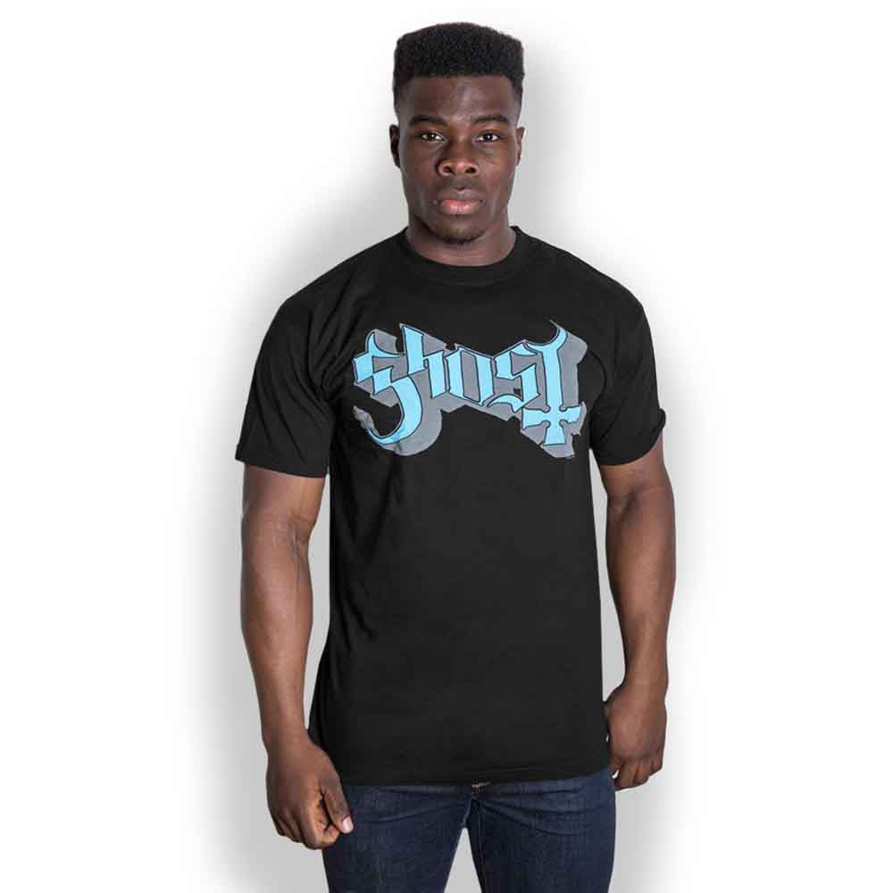 Ghost Unisex T-Shirt: Blue/Grey Keyline Logo (Black)