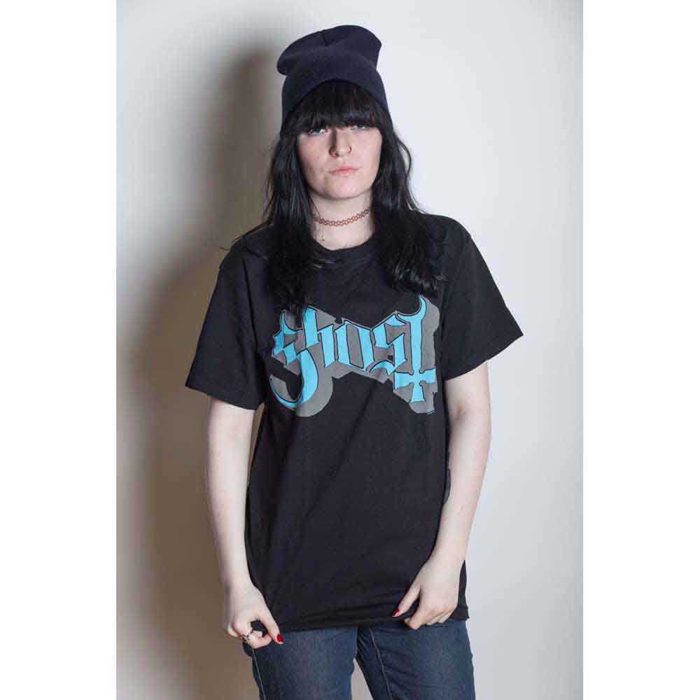 Ghost Unisex T-Shirt: Blue/Grey Keyline Logo (Black)