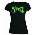 Ghost Ladies T-Shirt: Green/Grey Keyline Logo (Black) (Skinny Fit)