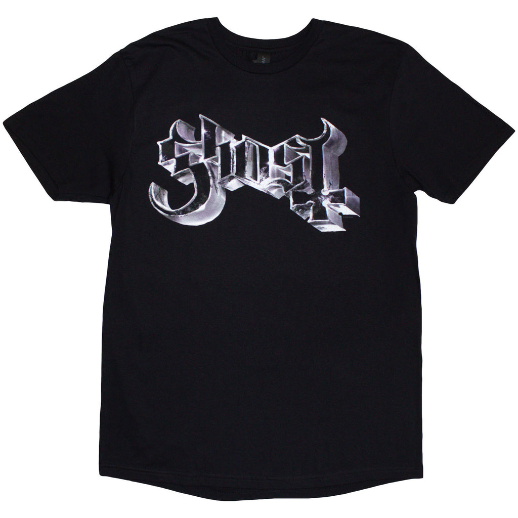 Ghost Unisex T-Shirt: Metal Logo & Purple Grucifix (Black) (Back Print)