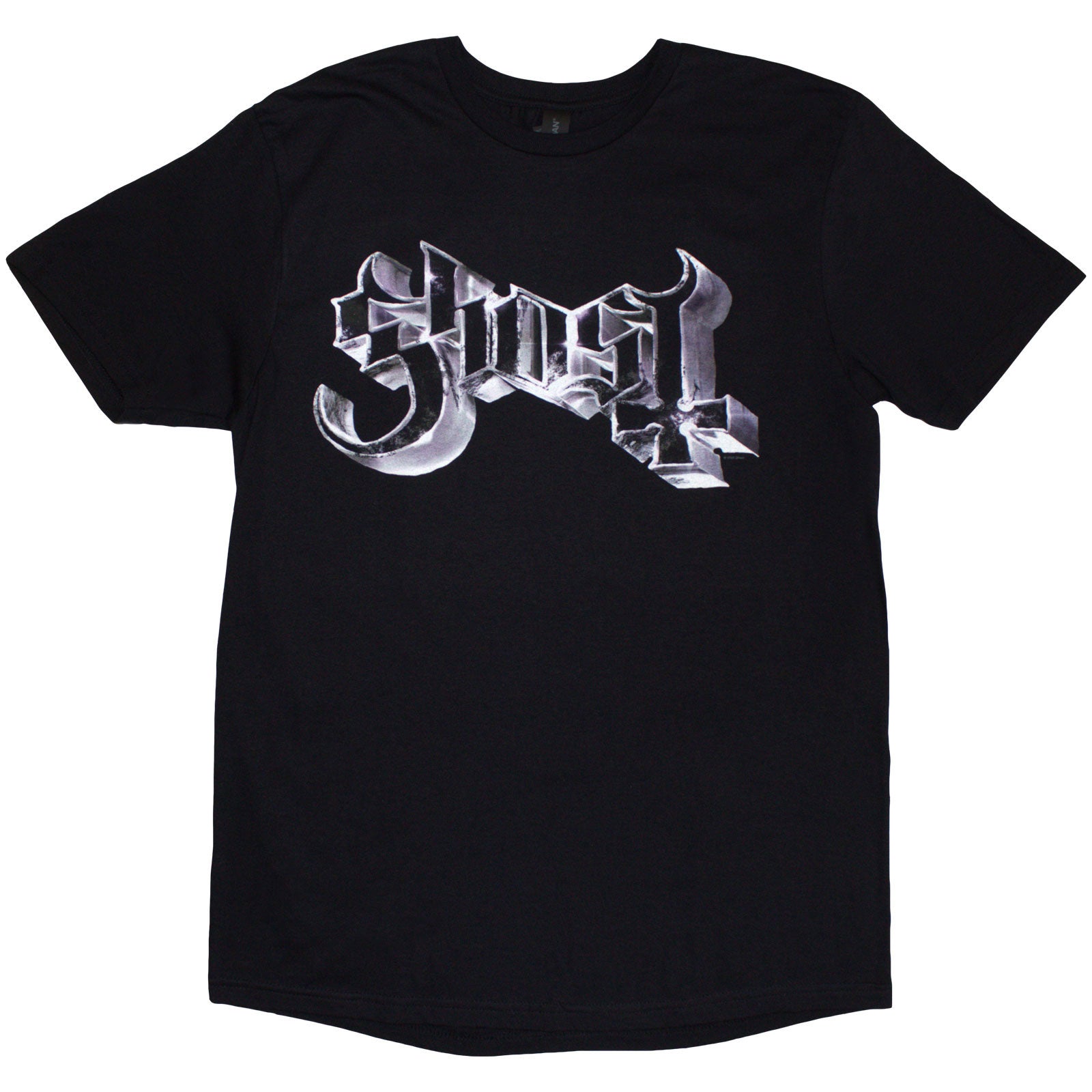 Ghost Unisex T-Shirt: Metal Logo & Purple Grucifix (Black) (Back Print)