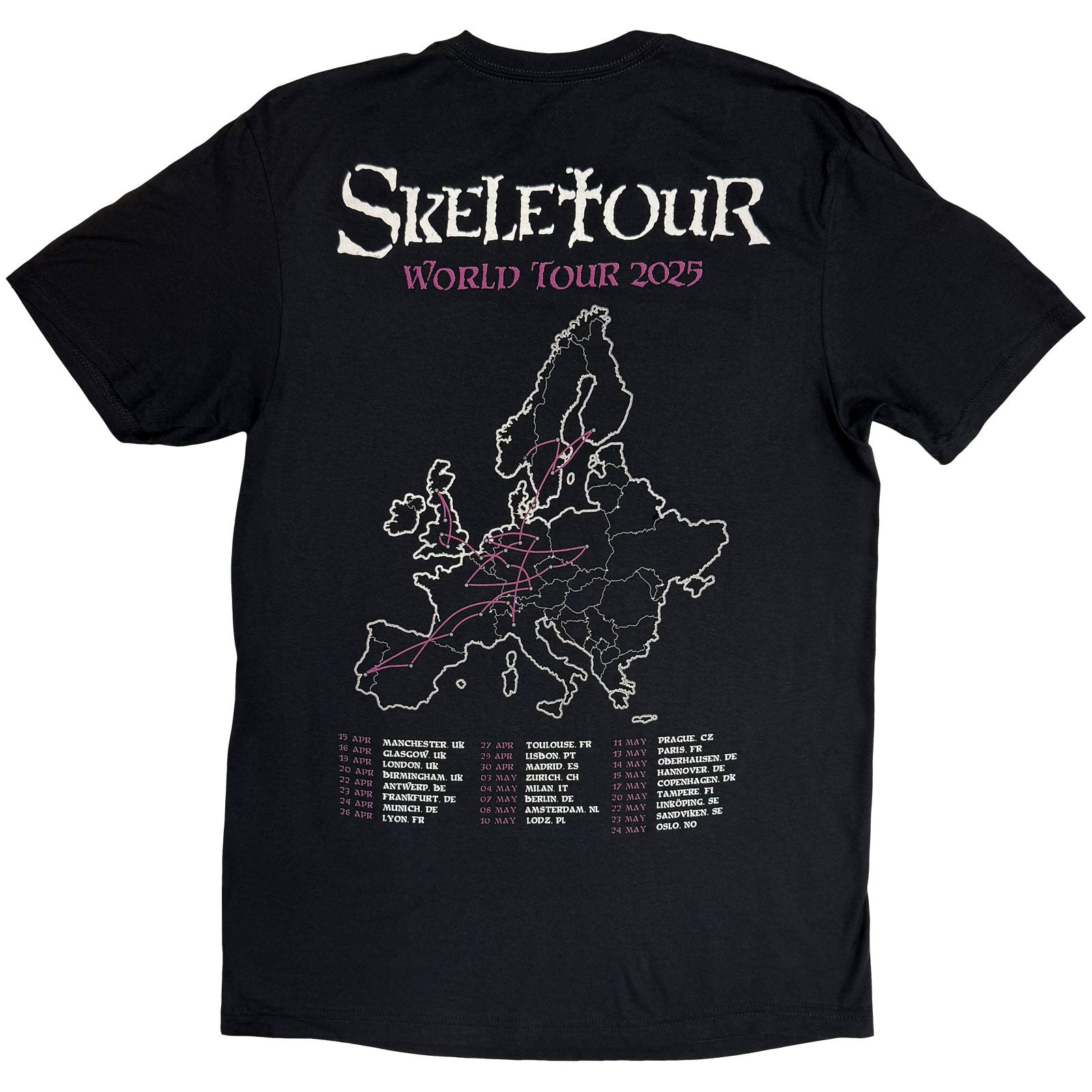 Ghost Unisex T-Shirt: Skeletour Admat '25 Tour Dates (Black) (Back Print)