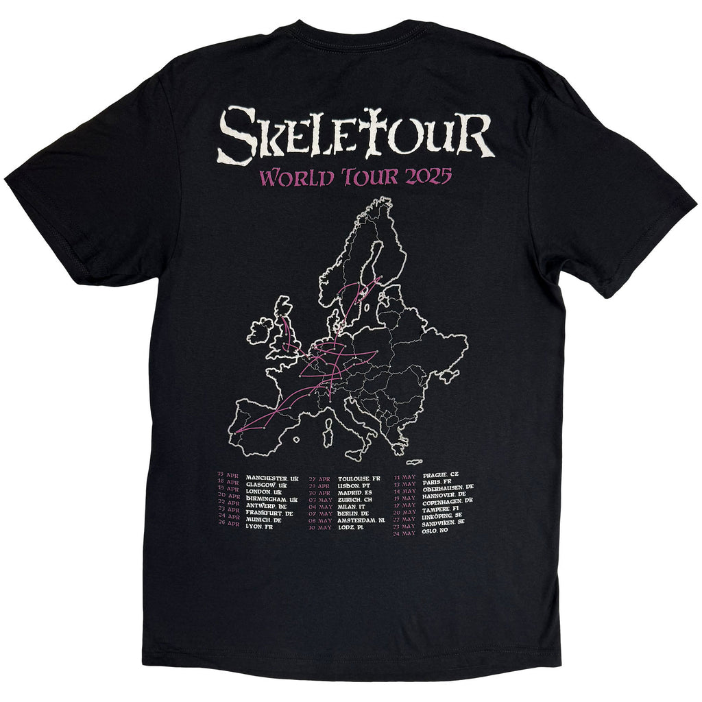 Ghost Unisex T-Shirt: Skeletour Admat '25 Tour Dates (Black) (Back Print)