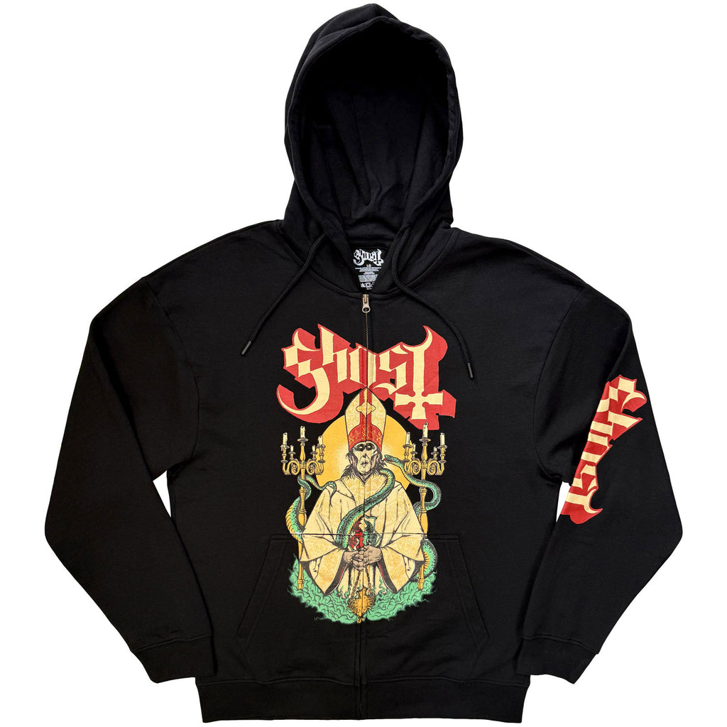 Ghost Unisex Zipped Hoodie: Serpent Split (Black) (Back & Sleeve Print) (QUAR:EXCL)