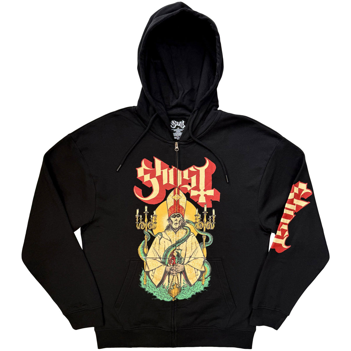 Ghost Unisex Zipped Hoodie: Serpent Split (Black) (Back & Sleeve Print) (QUAR:EXCL)