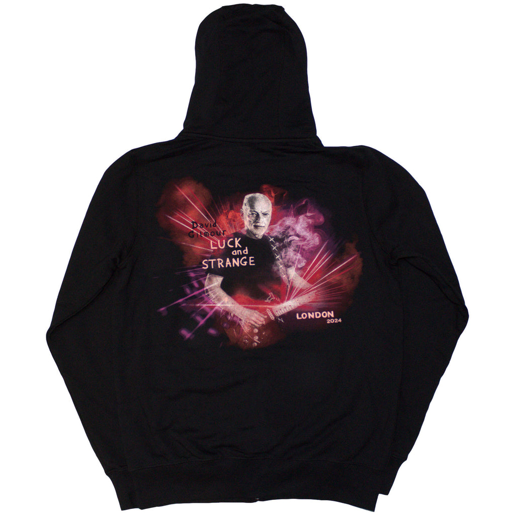 David Gilmour Unisex Pullover Hoodie: Luck & Strange London (Black) (Back Print & Ex-Tour)
