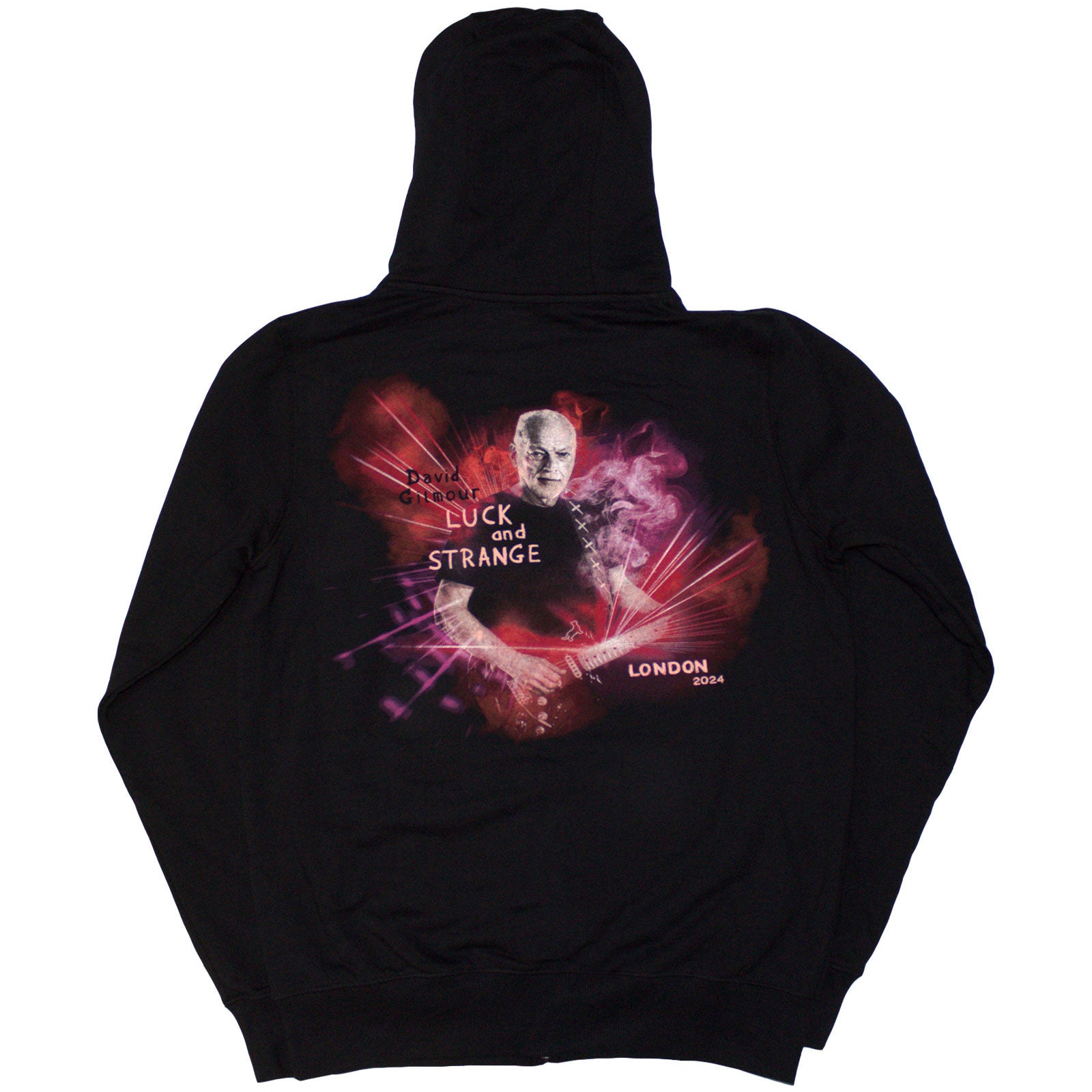 David Gilmour Unisex Pullover Hoodie: Luck & Strange London (Black) (Back Print & Ex-Tour)