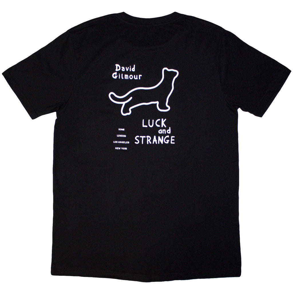 David Gilmour Unisex T-Shirt: Luck & Strange Black Cat Strat (Black) (Back Print & Ex-Tour)