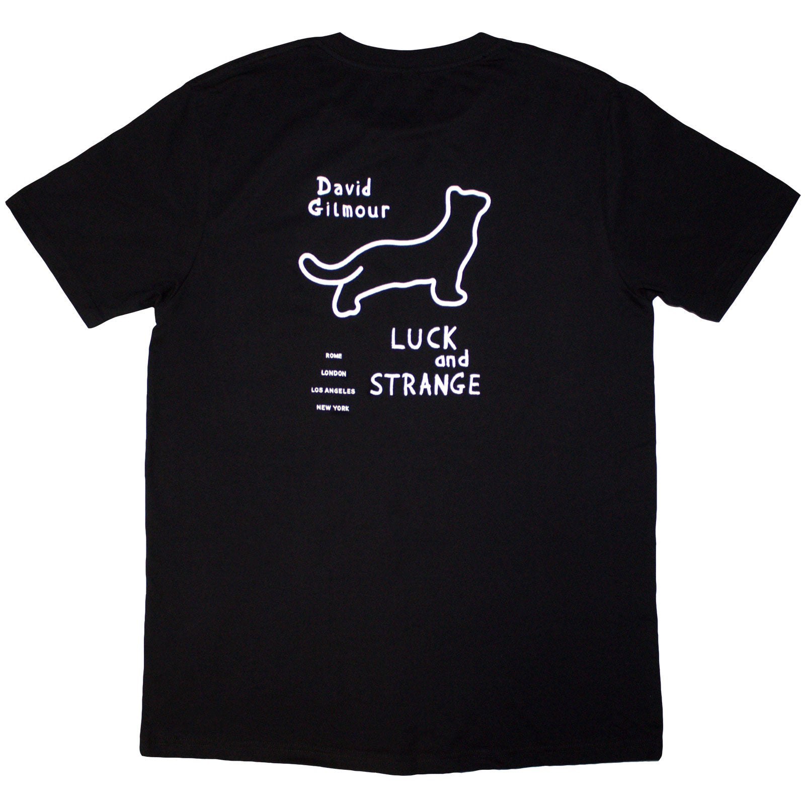 David Gilmour Unisex T-Shirt: Luck & Strange Black Cat Strat (Black) (Back Print & Ex-Tour)
