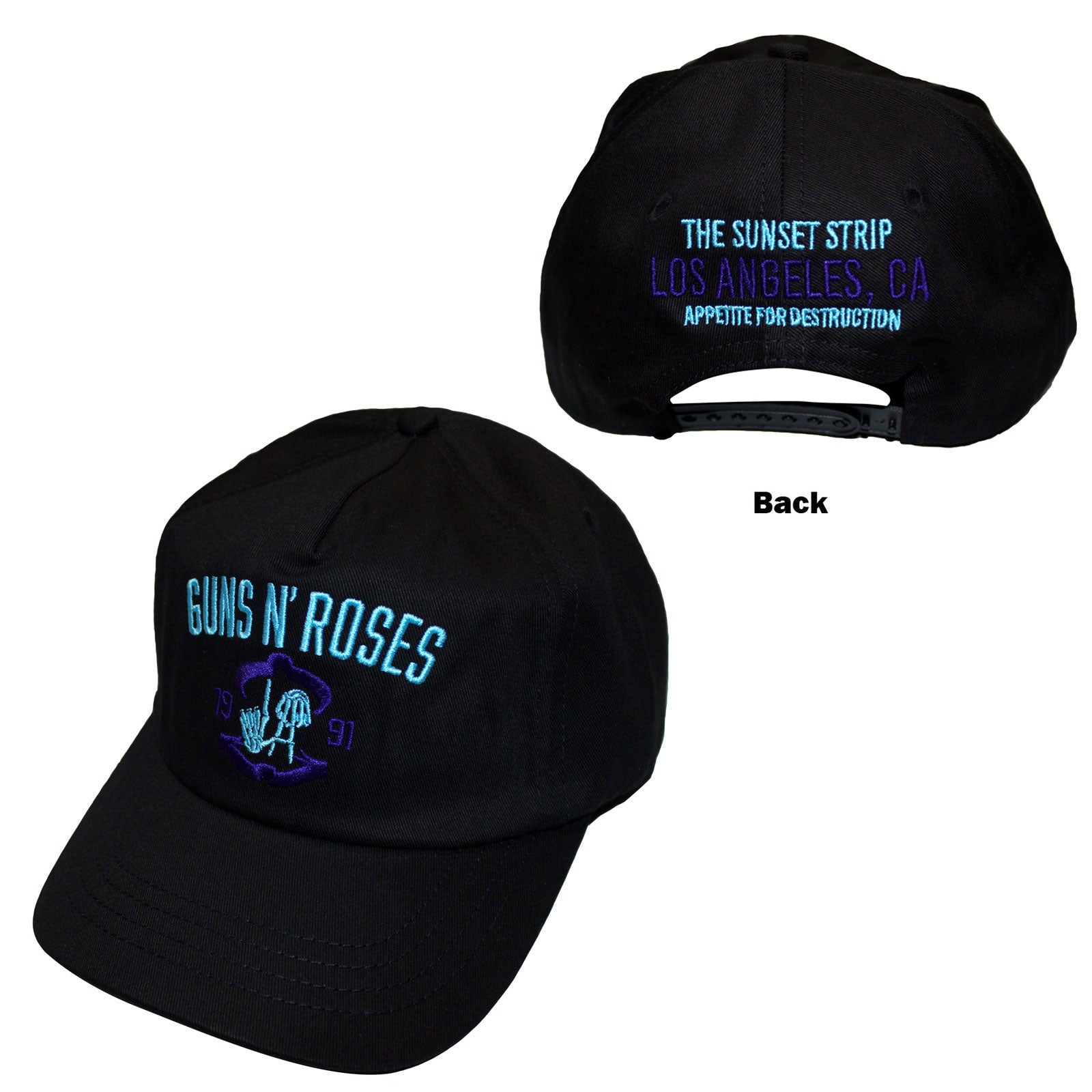 Guns N' Roses Unisex Baseball Cap: Sunset Strip '91 (Black) (Back Print)