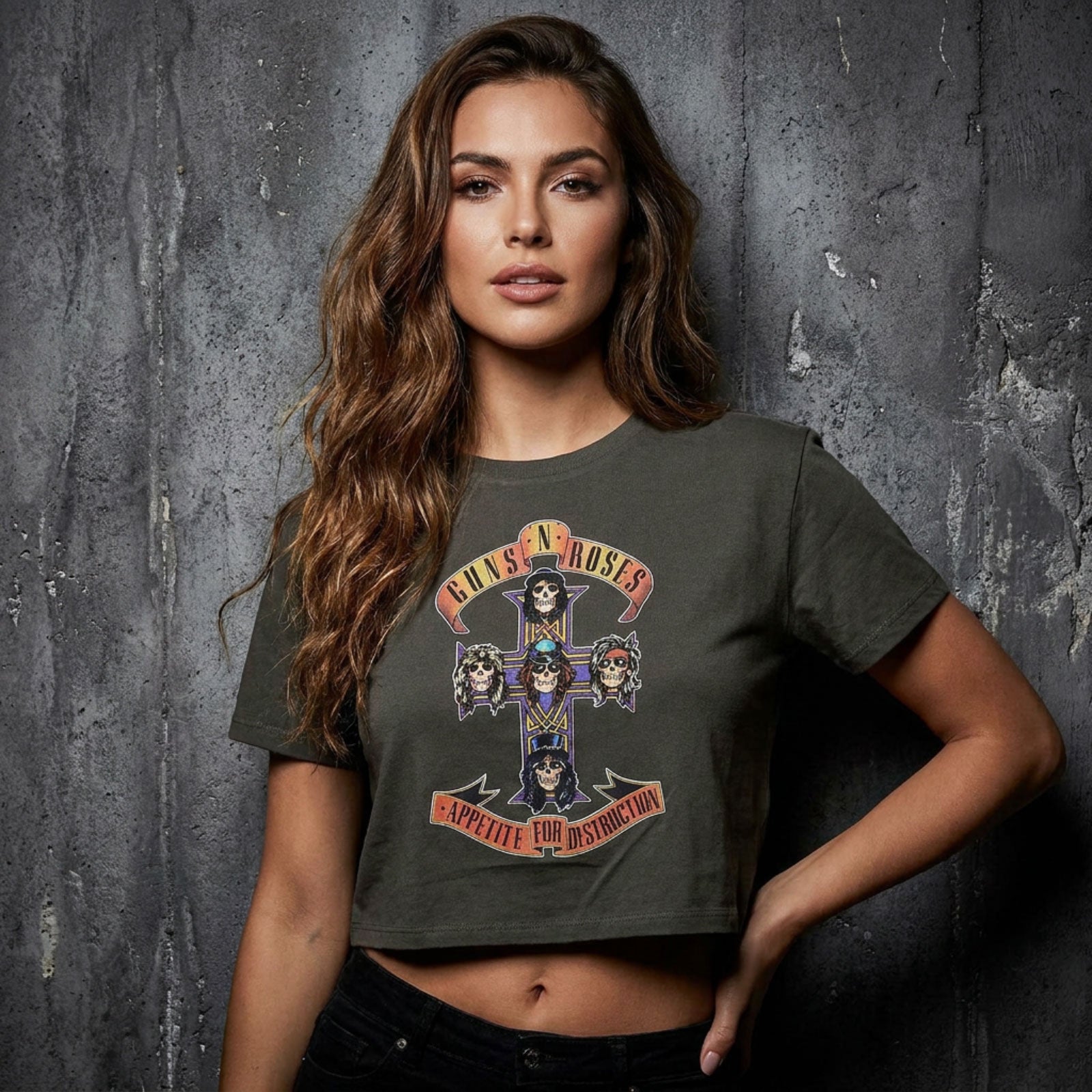 Guns N' Roses Ladies Crop Top: Appetite For Destruction (Green)