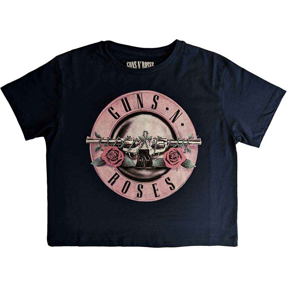 Guns N' Roses Ladies Crop Top: Classic Logo (Navy Blue)