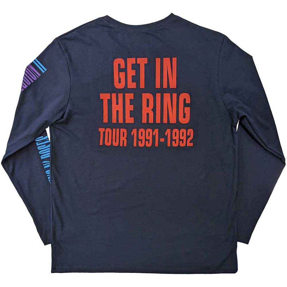 Guns N' Roses Unisex Long Sleeve T-Shirt: Get In The Ring Tour '91-'92 (Navy Blue) (Back & Sleeve Print)