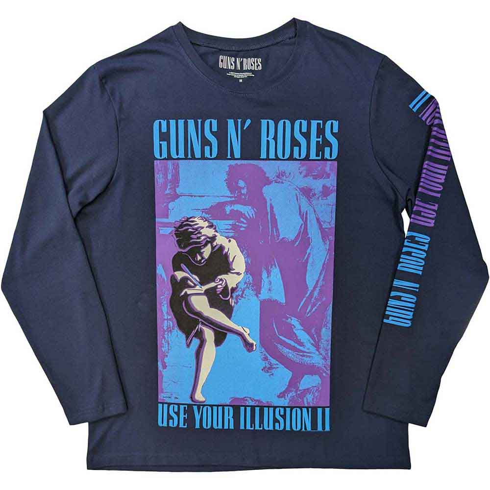 Guns N' Roses Unisex Long Sleeve T-Shirt: Get In The Ring Tour '91-'92 (Navy Blue) (Back & Sleeve Print)