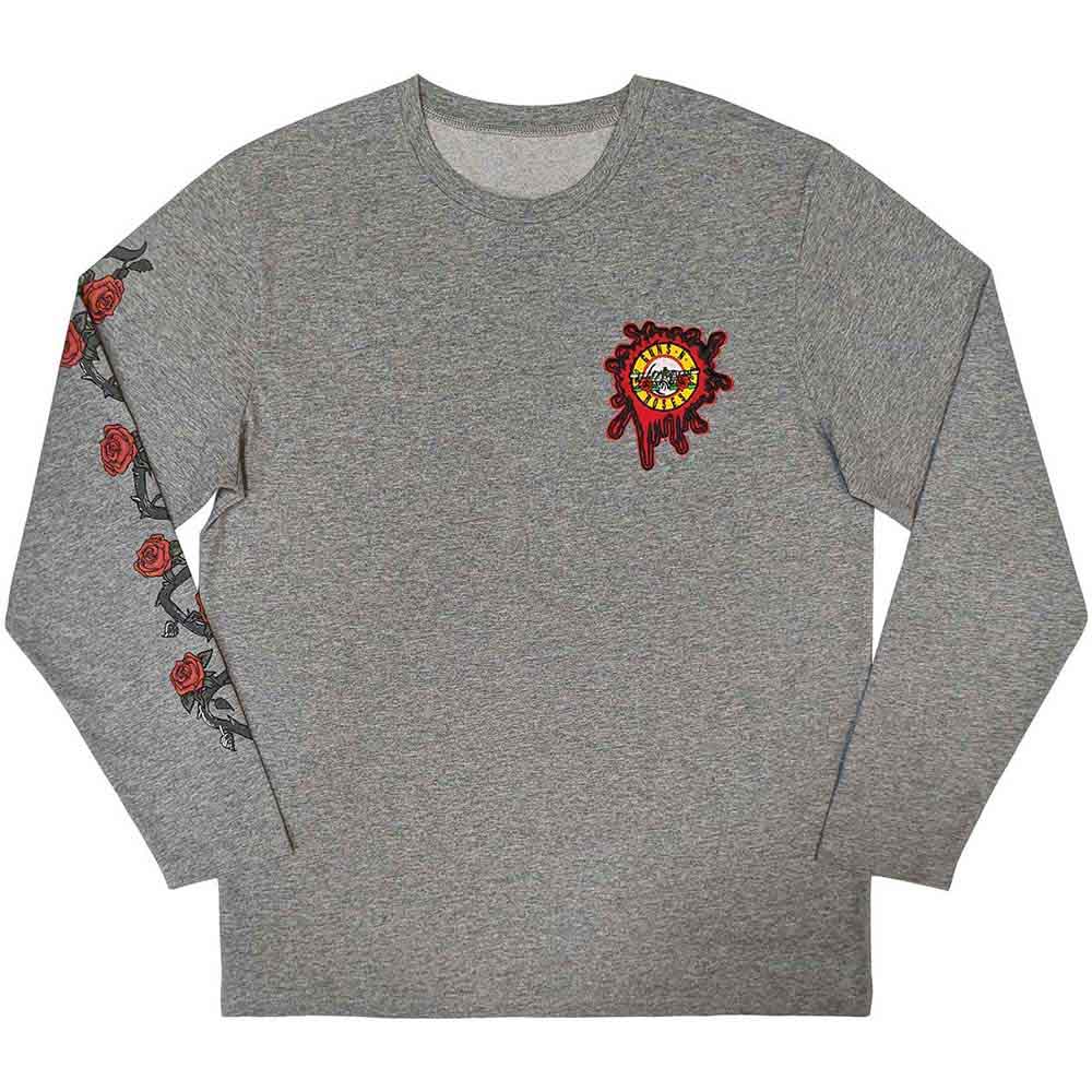 Guns N' Roses Unisex Long Sleeve T-Shirt: Splatter Seal (Grey) (Back & Sleeve print)