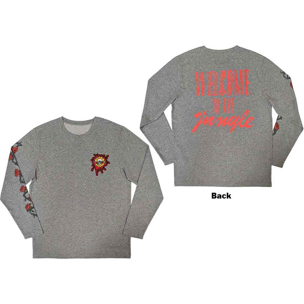 Guns N' Roses Unisex Long Sleeve T-Shirt: Splatter Seal (Grey) (Back & Sleeve print)