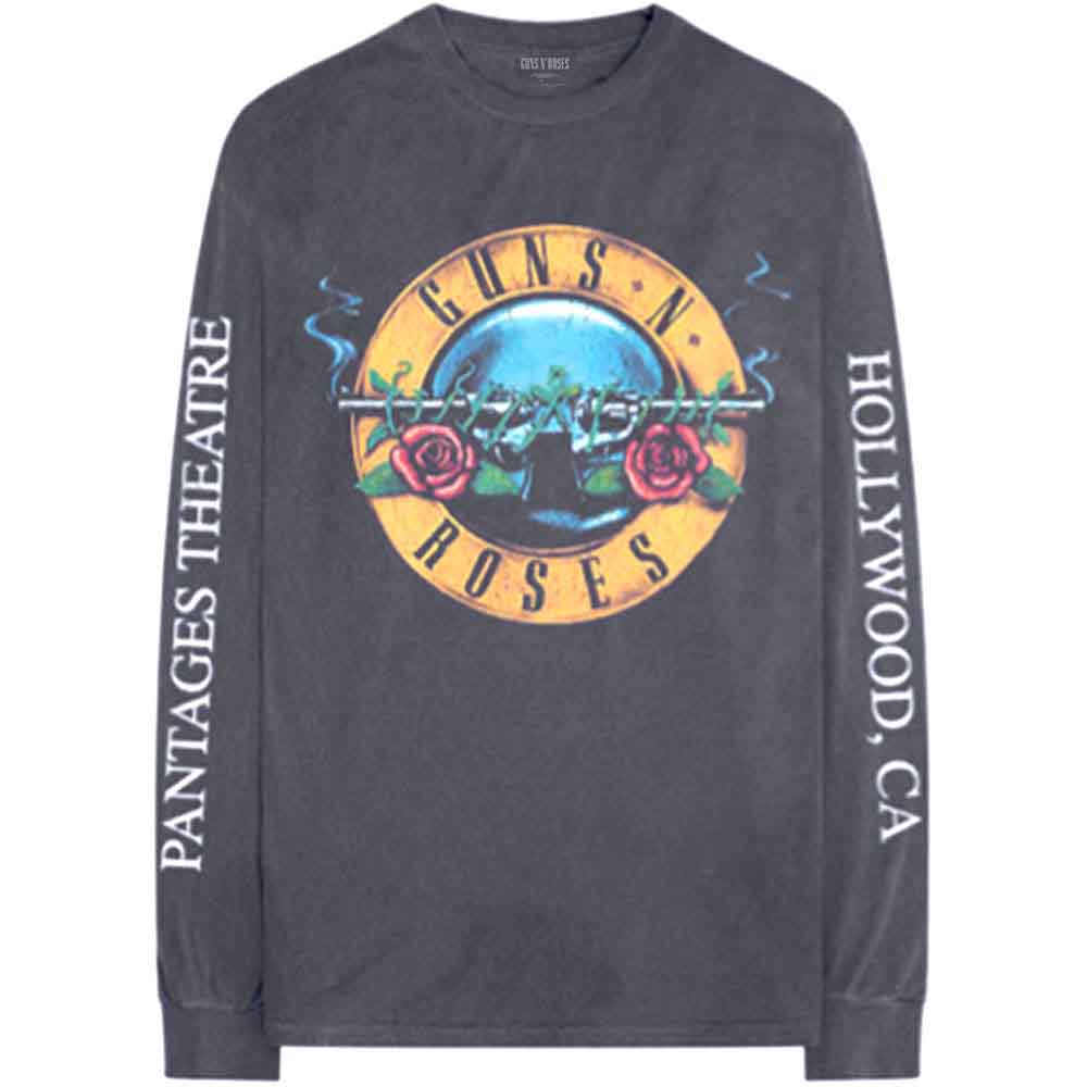 Guns N' Roses Unisex Long Sleeve T-Shirt: Hollywood Tour (Charcoal Grey) (Back & Sleeve Print)