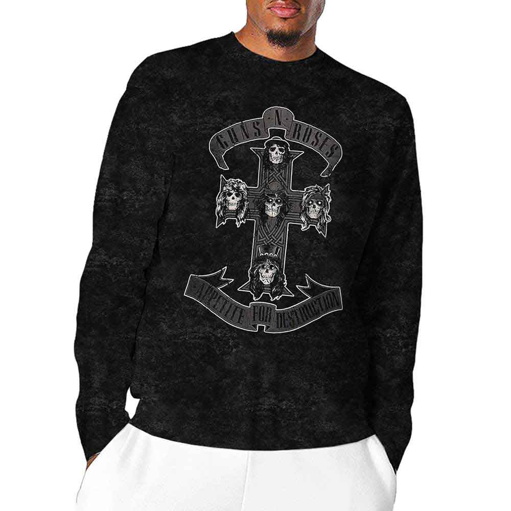 Guns N' Roses Unisex Long Sleeve T-Shirt: Monochrome Cross (Black) (Wash Collection)