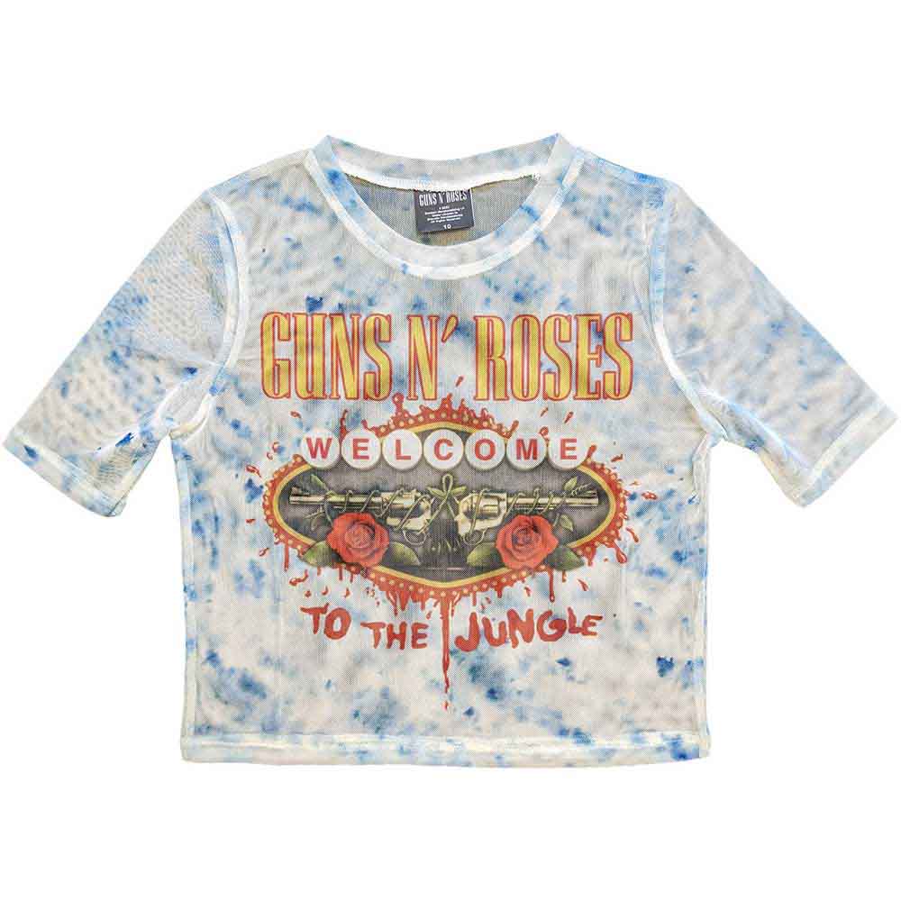 Guns N' Roses Ladies Mesh Crop Top: Welcome To The Jungle LV (White)