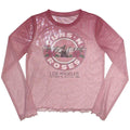 Guns N' Roses Ladies Long Sleeve Mesh Crop Top: Bullet Seal (Pink)