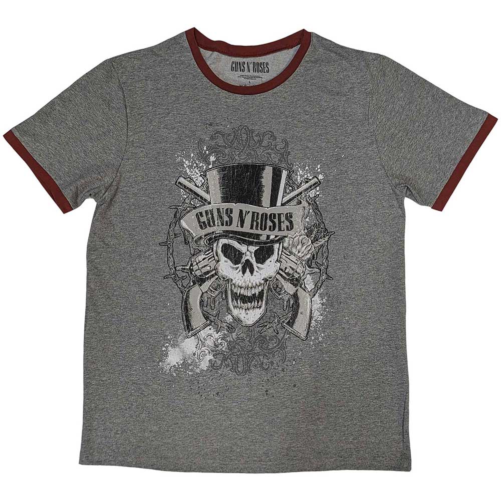 Guns N' Roses Unisex Ringer T-Shirt: Faded Skull (Grey)
