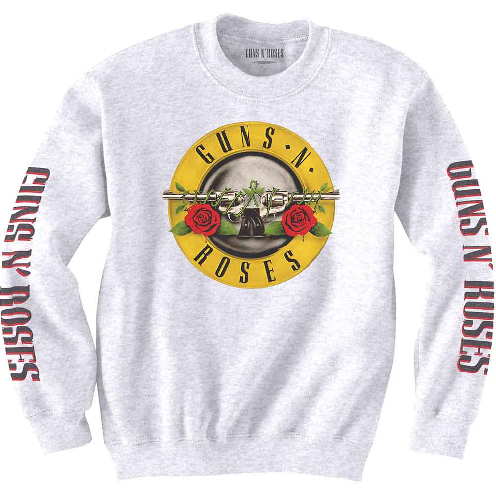 Guns N' Roses Unisex Sweatshirt: Classic Text & Logos (White) (Sleeve Print)