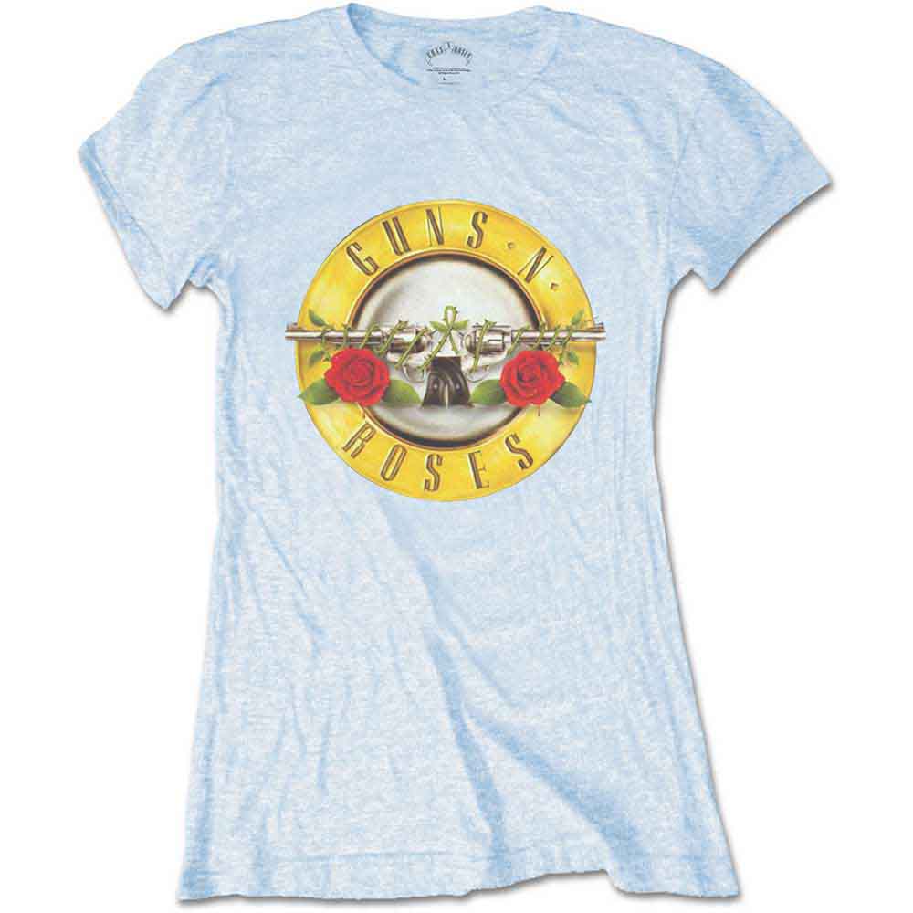 Guns N' Roses Ladies T-Shirt: Classic Bullet Logo (Powder Blue) (Skinny Fit)