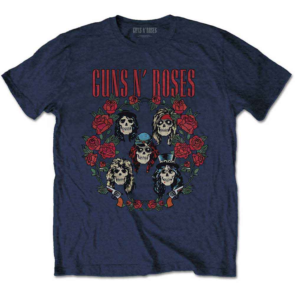 Guns N' Roses Unisex T-Shirt: Skulls Wreath (Navy Blue)