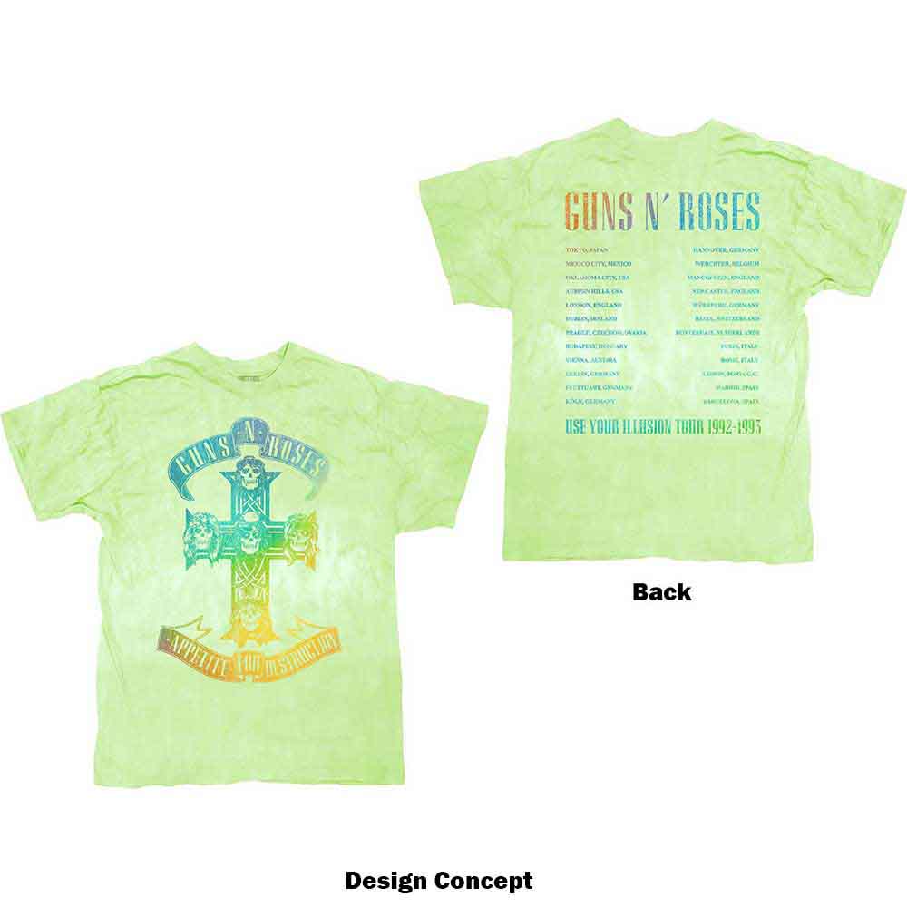 Guns N' Roses Unisex T-Shirt: Gradient Use Your Illusion Tour (Green) (Back Print & Wash Collection)