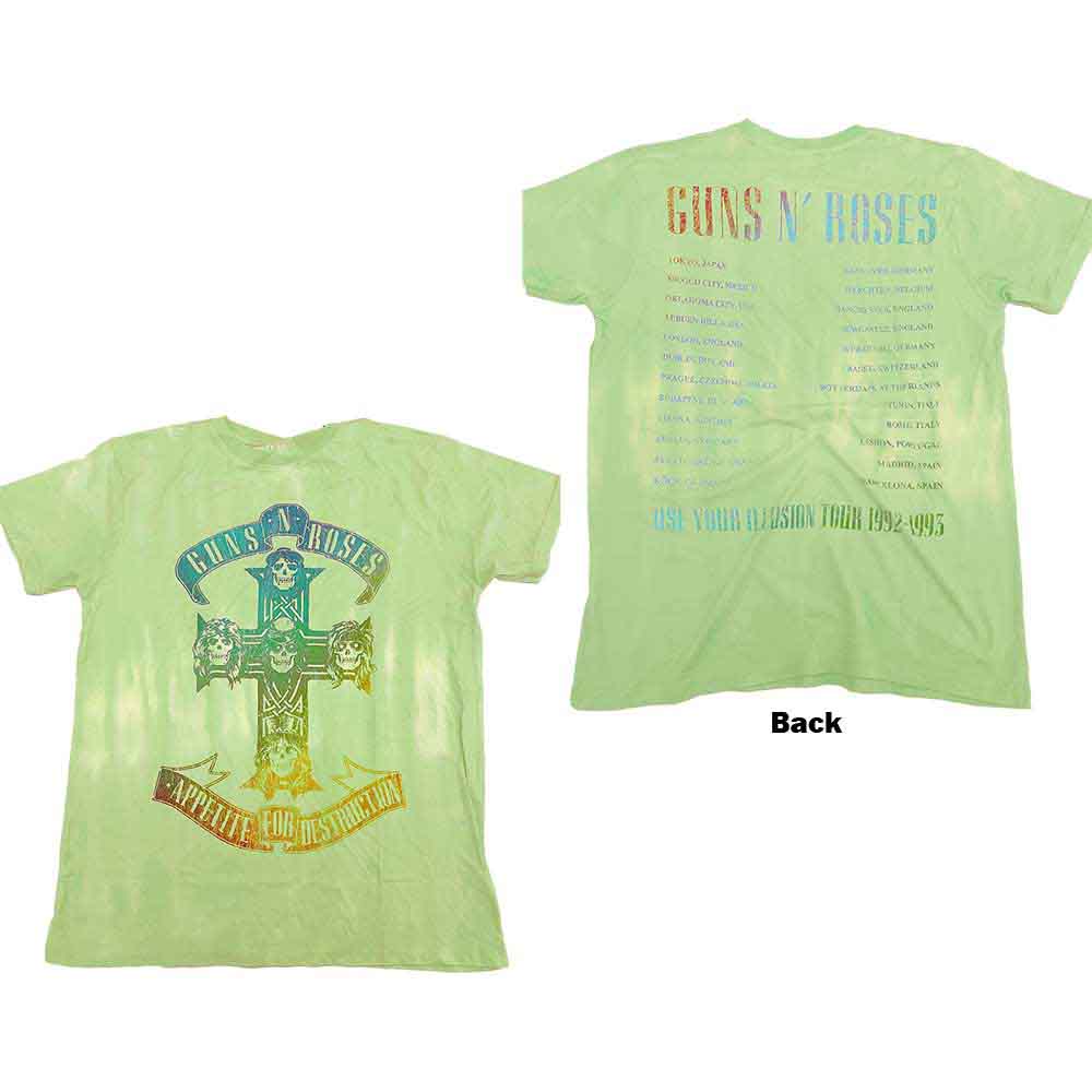 Guns N' Roses Unisex T-Shirt: Gradient Use Your Illusion Tour (Green) (Back Print & Wash Collection)