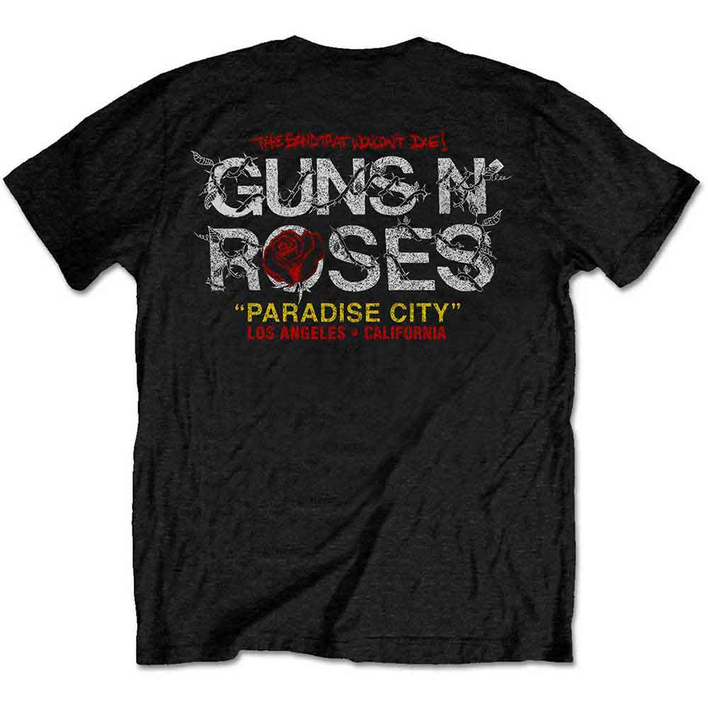 Guns N' Roses Unisex T-Shirt: Rose Circle Paradise City (Black) (Back Print)