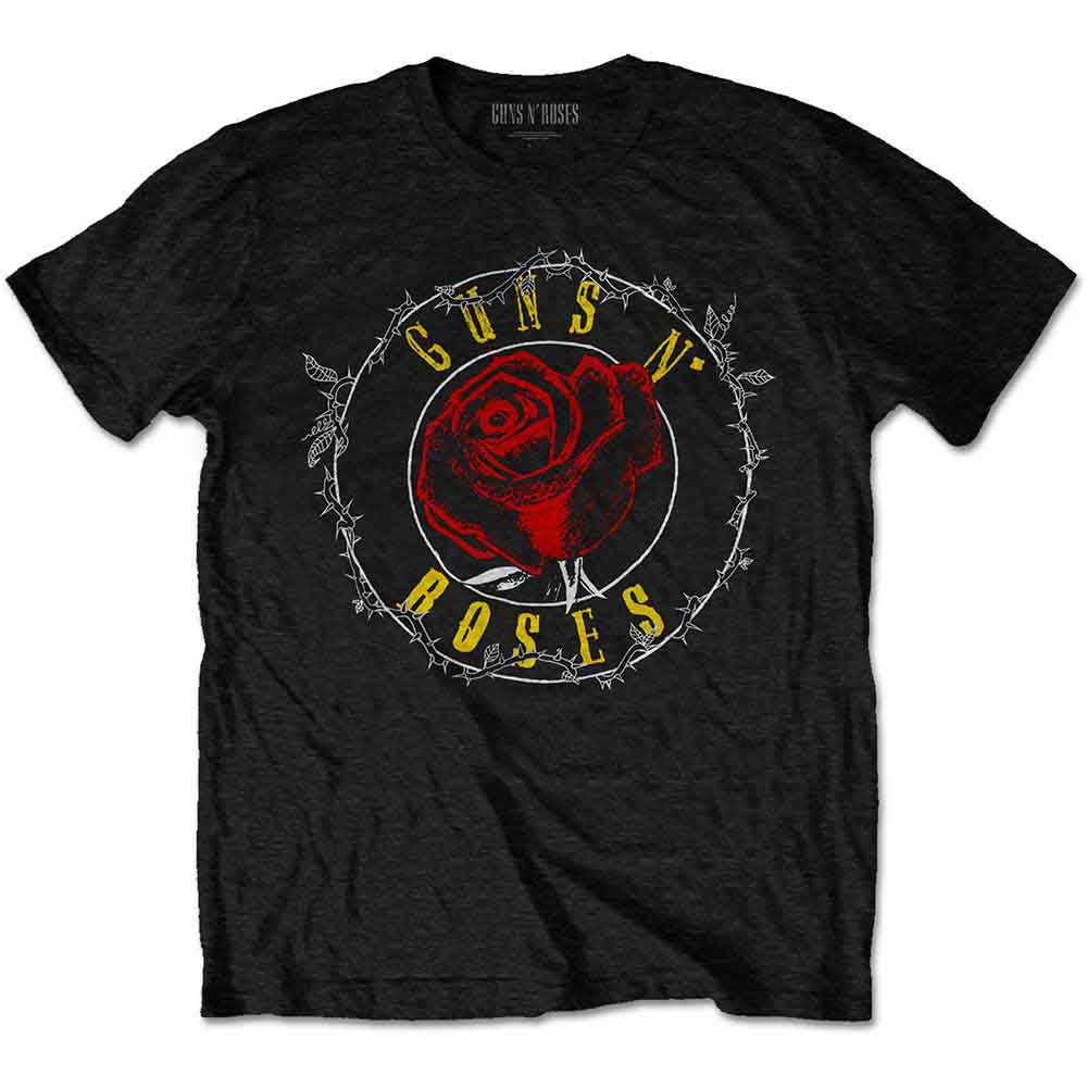 Guns N' Roses Unisex T-Shirt: Rose Circle Paradise City (Black) (Back Print)