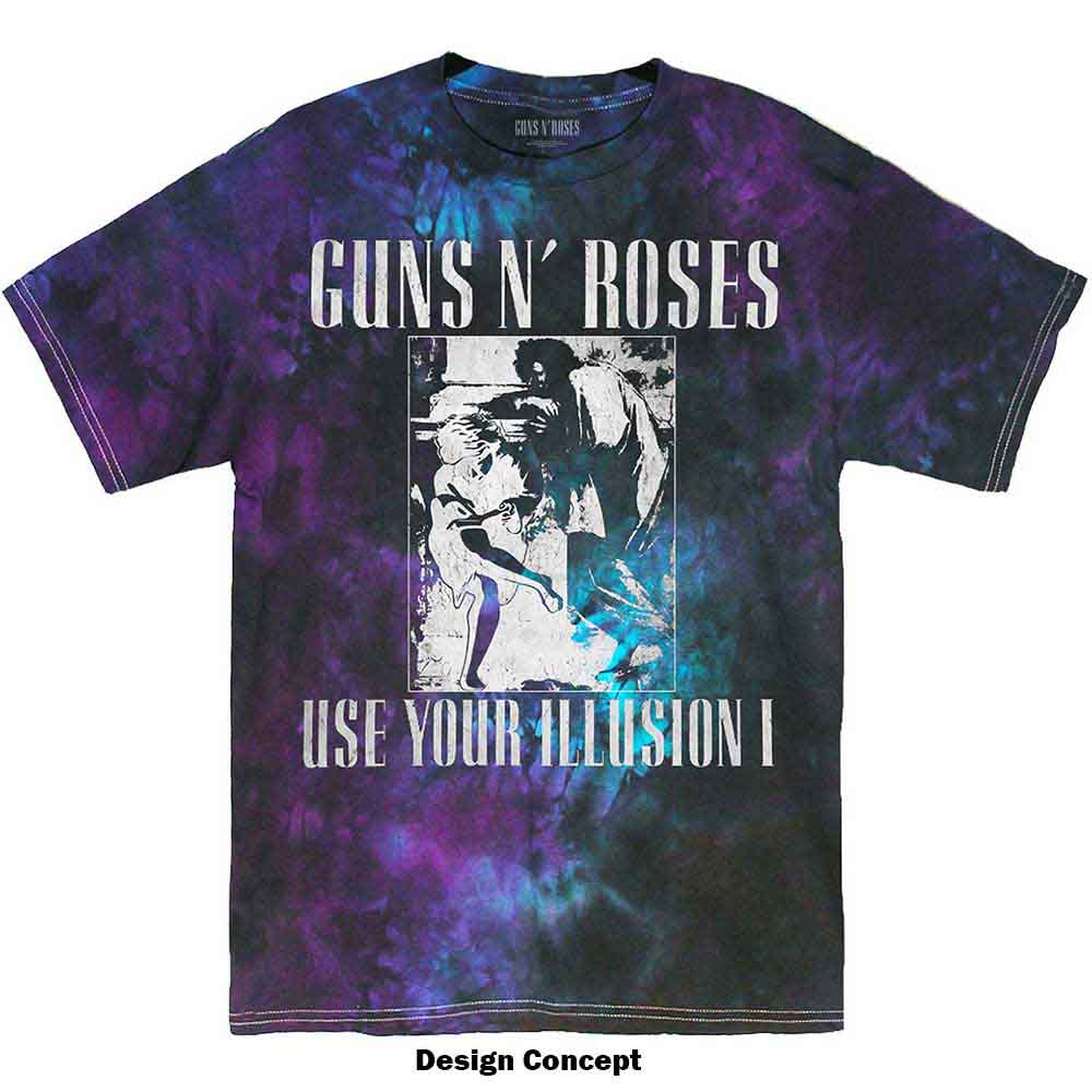 Guns N' Roses Unisex T-Shirt: Use Your Illusion Monochrome (Blue) (Wash Collection)