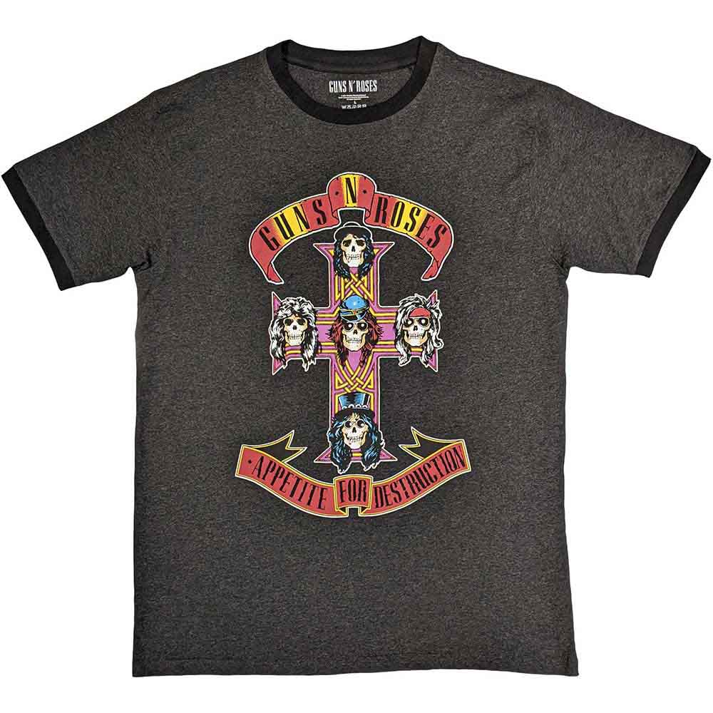 Guns N' Roses Unisex Ringer T-Shirt: Appetite for Destruction (Charcoal Grey)