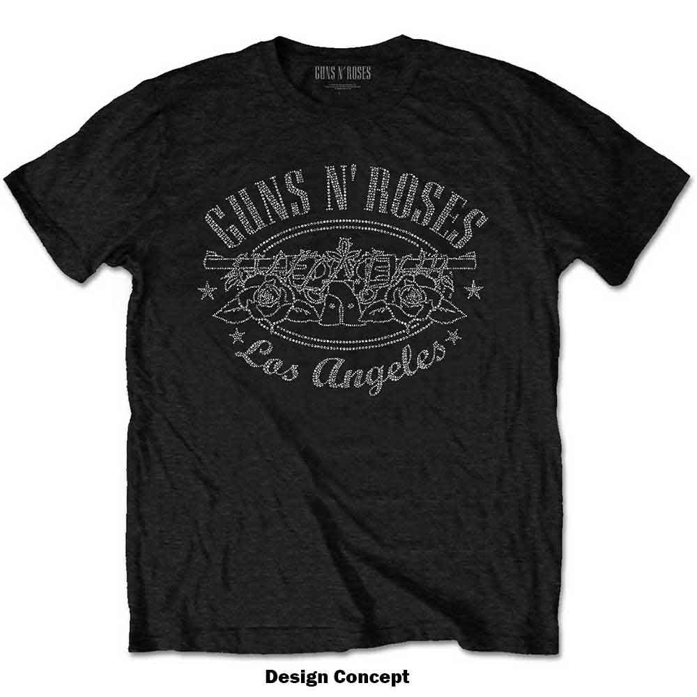 Guns N' Roses Unisex T-Shirt: LA Logo (Black) (Embellished)