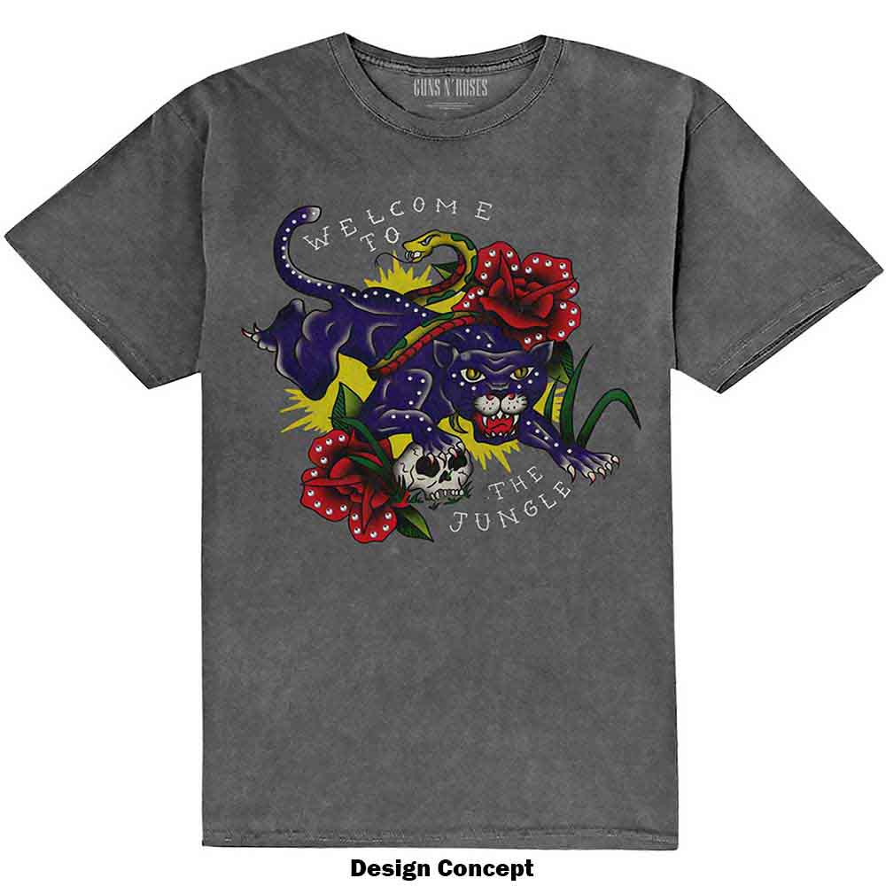 Guns N' Roses Unisex T-Shirt: Welcome to the Jungle (Grey) (Embellished)
