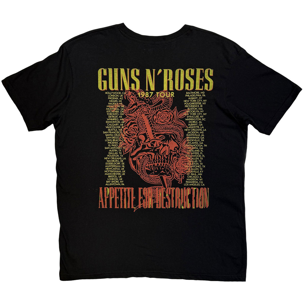 Guns N' Roses Unisex T-Shirt: Skeleton 1987 Tour (Black) (Back Print)