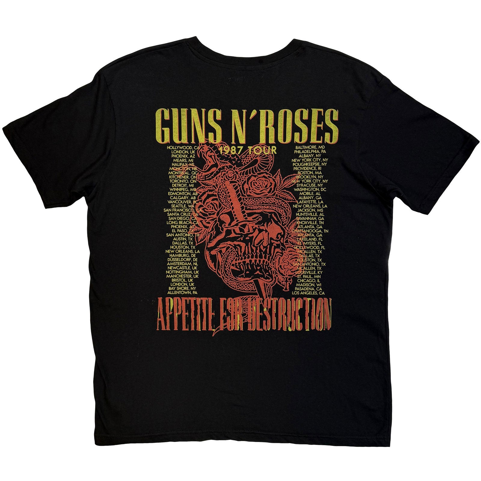Guns N' Roses Unisex T-Shirt: Skeleton 1987 Tour (Black) (Back Print)