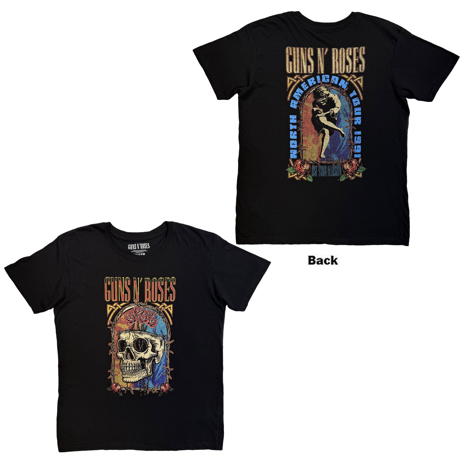 Guns N' Roses Unisex T-Shirt: North American Tour Skull (Black) (Back Print)