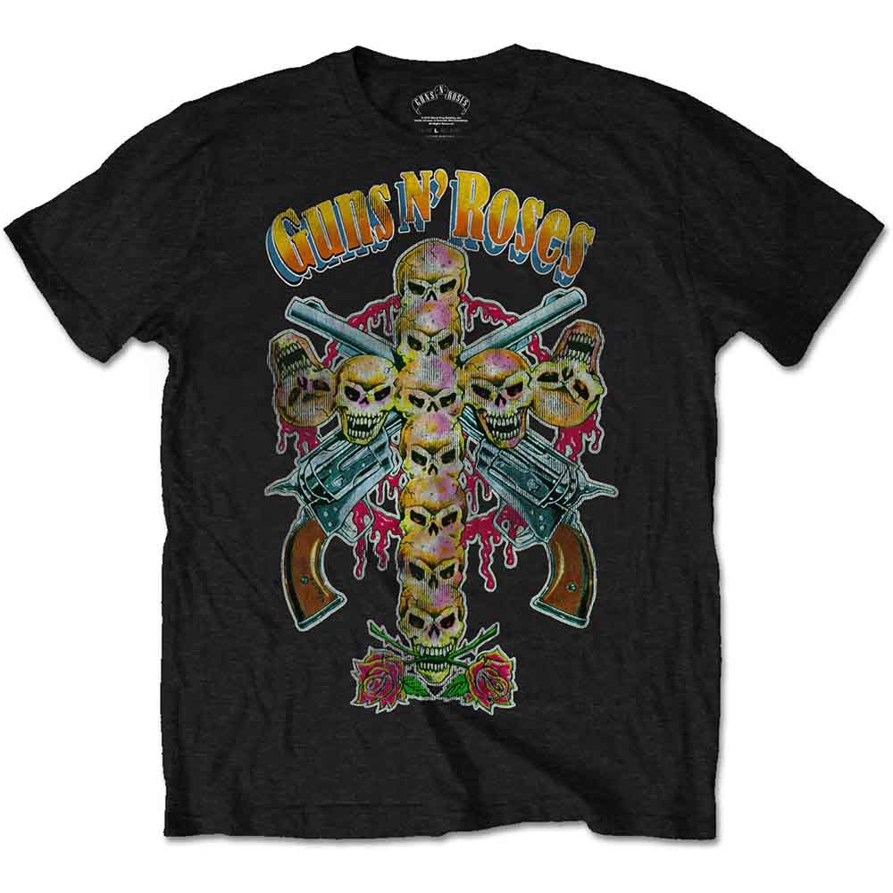 Guns N' Roses Unisex T-Shirt: Skull Cross 80s (Black)