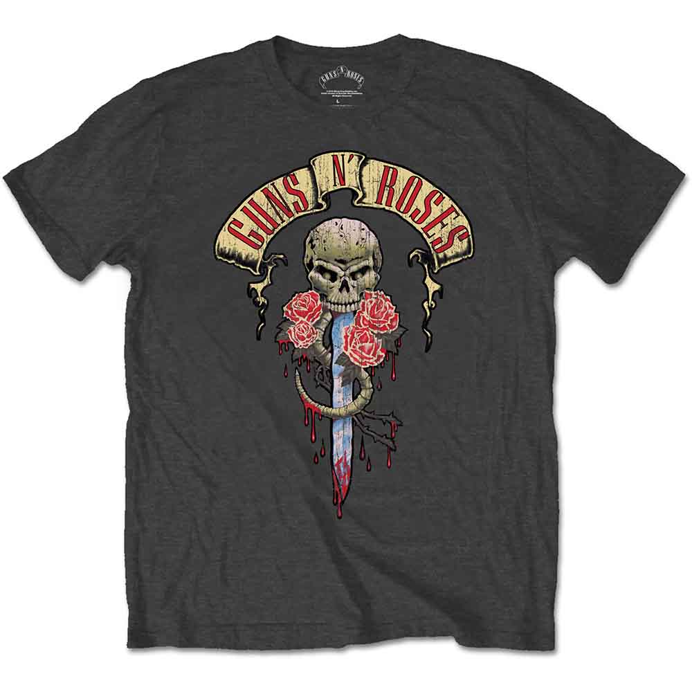Guns N' Roses Unisex T-Shirt: Dripping Dagger (Charcoal Grey)