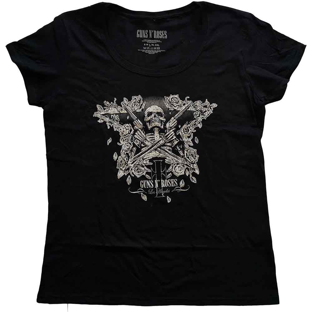 Guns N' Roses Ladies T-Shirt: Skeleton Guns (Black)(LOS)