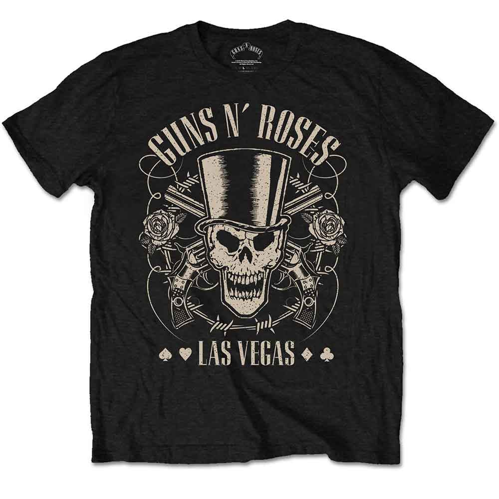 Guns N' Roses Unisex T-Shirt: Top Hat, Skull & Pistols Las Vegas (Black)