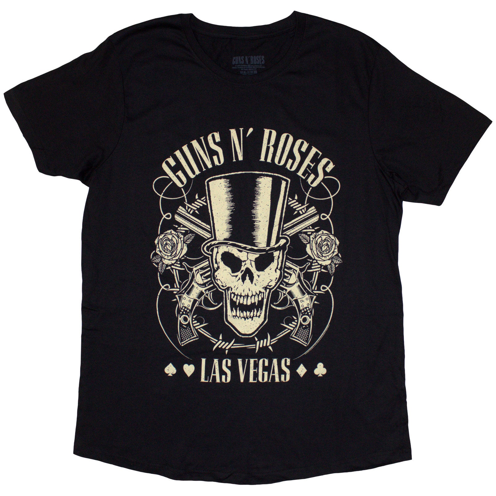 Guns N' Roses Ladies T-Shirt: Top Hat, Skull & Pistols Las Vegas (Black)